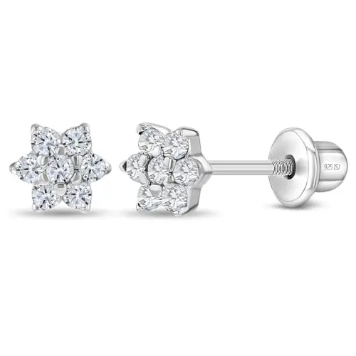 Sterling silver flower-shaped stud earrings for toddlers
