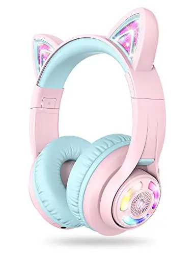 iClever cat ear kids headphones with colorful LED lights
