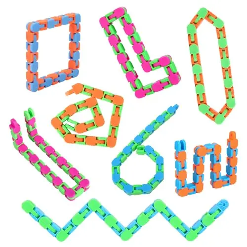 Colorful Wacky Tracks fidget toy with linked segments that bend and click quietly