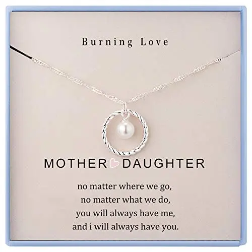 Burning Love sterling silver circle necklace with mother-daughter message