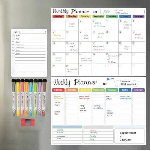 Hivillexun magnetic dry erase calendar set for refrigerator
