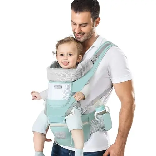 YSSKTC baby carrier with hip seat in green with breathable mesh