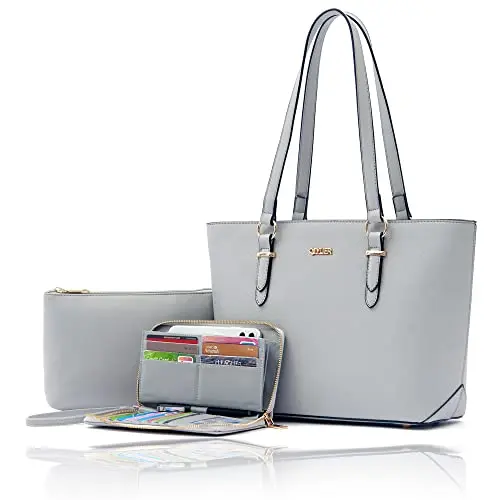 QIYUER Purses and Wallets Set in grey color with tote bag and matching wallet