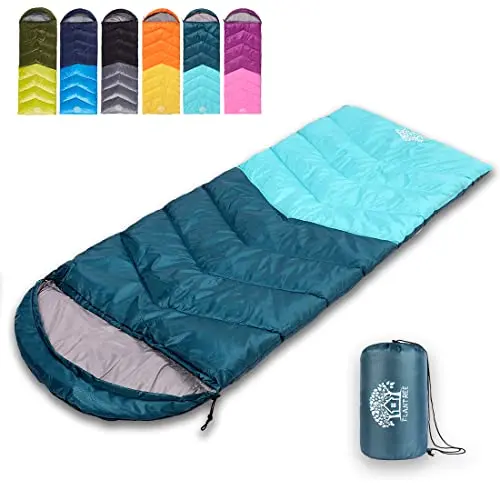 Flantree all-season sleeping bag in lake blue with compression bag