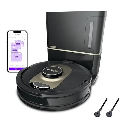 Shark AI Ultra robot vacuum with self-empty base on carpet