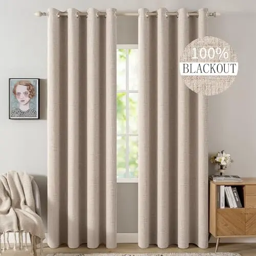 MIULEE beige linen textured blackout curtains in elegant drape
