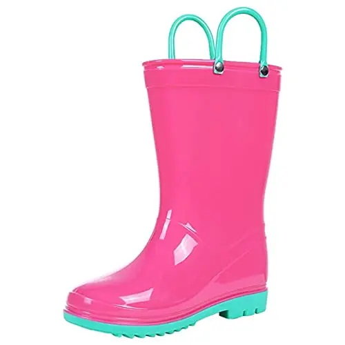 Colorxy hot pink kids rain boots with pull handles