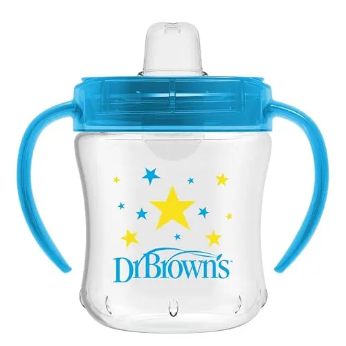Dr. Brown's soft spout sippy cup with blue star design and handles