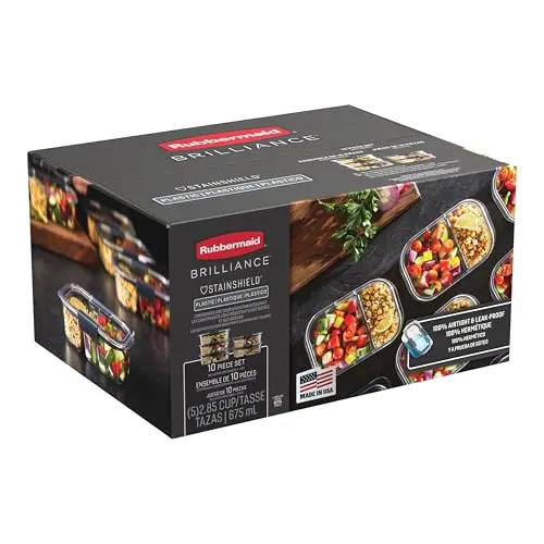 Rubbermaid Brilliance 2-compartment meal prep container with clear lid and secure latches