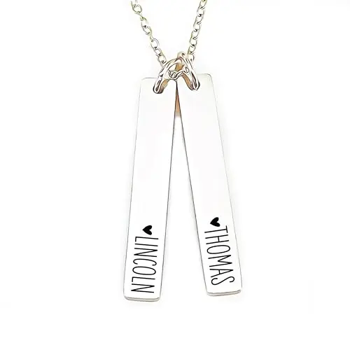 Personalized stainless steel bar necklace with kids names for mom