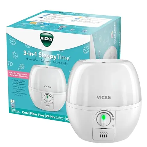 Vicks 3-in-1 cool mist humidifier with night light and diffuser
