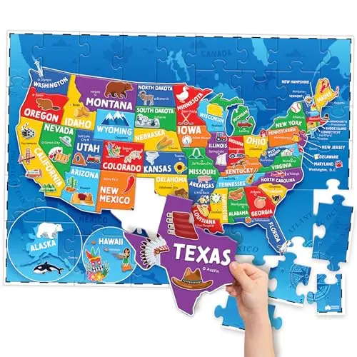 Momo & Nashi United States map puzzle for kids with state landmarks