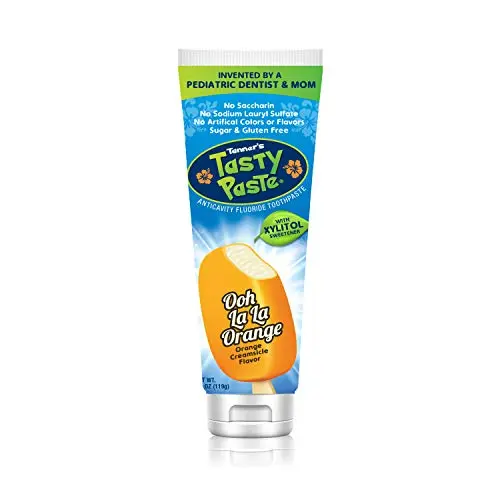 Tanner's Tasty Paste orange fluoride children's toothpaste tube