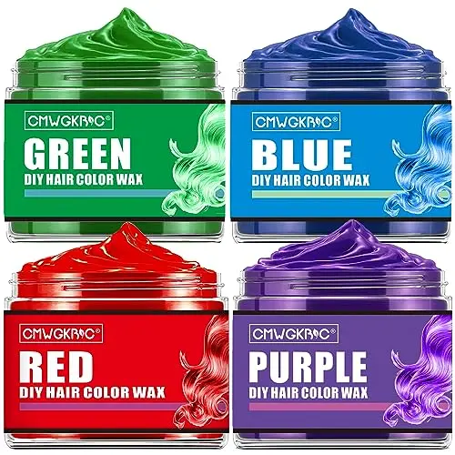 CMWGKBC temporary hair color wax in green, red, blue, and purple