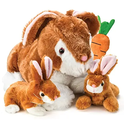 PREXTEX plush bunny with secret zippered pocket containing baby bunnies