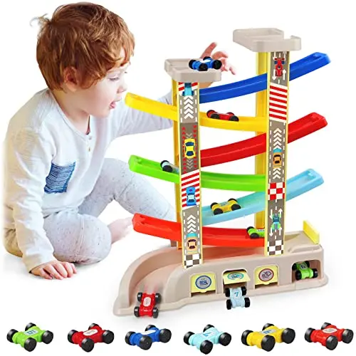 Aotipol car ramp toy with multiple tracks and parking garages