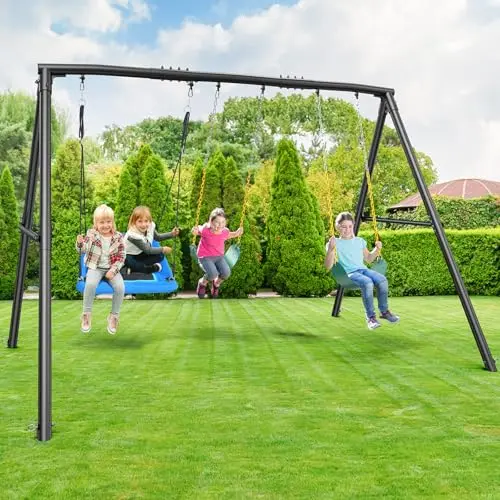 Hapfan A-frame metal swing set with platform swing