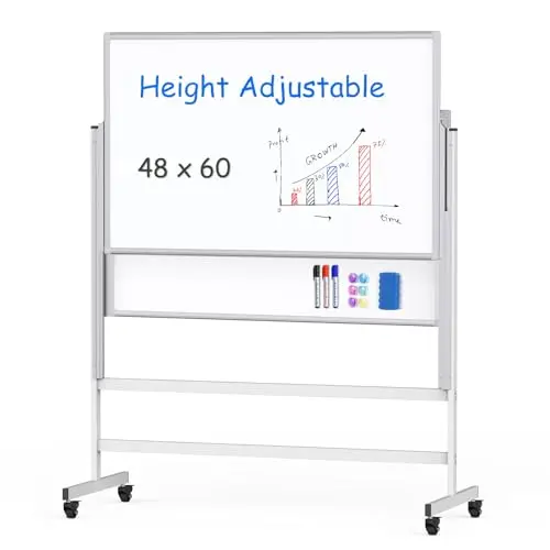 maxtek height adjustable mobile whiteboard on wheels