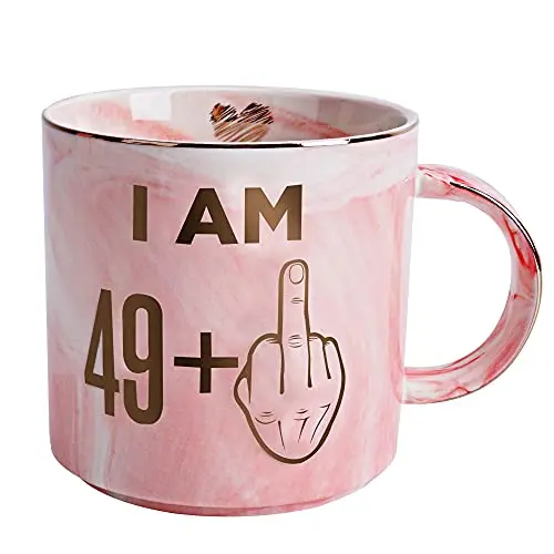 HENDSON pink marble coffee mug with funny 50th birthday message