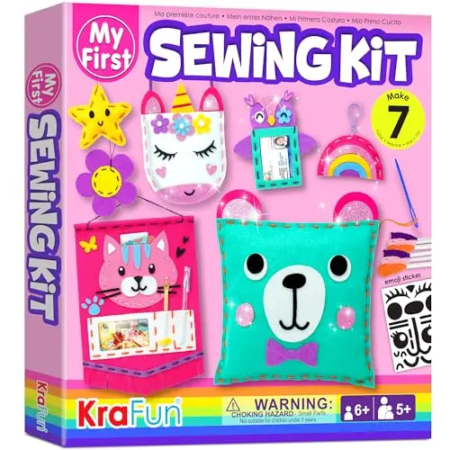KRAFUN beginner sewing kit with felt projects and plastic needles
