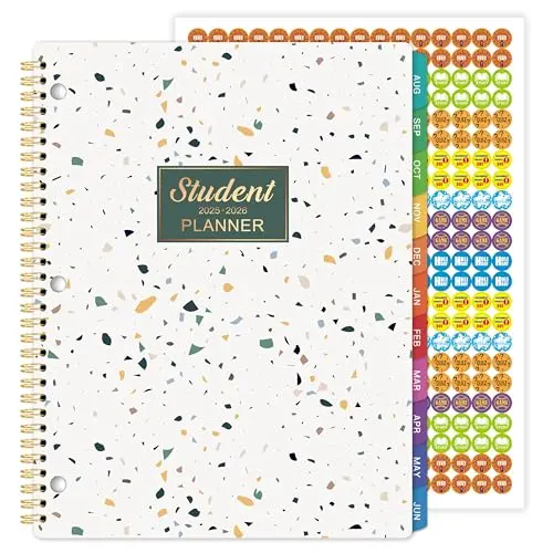 Indeme Student Planner 2025-2026 with colorful monthly tabs and included stickers