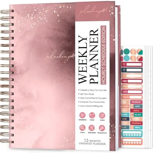 PLANBERRY large hourly schedule planner in rose gold with undated pages