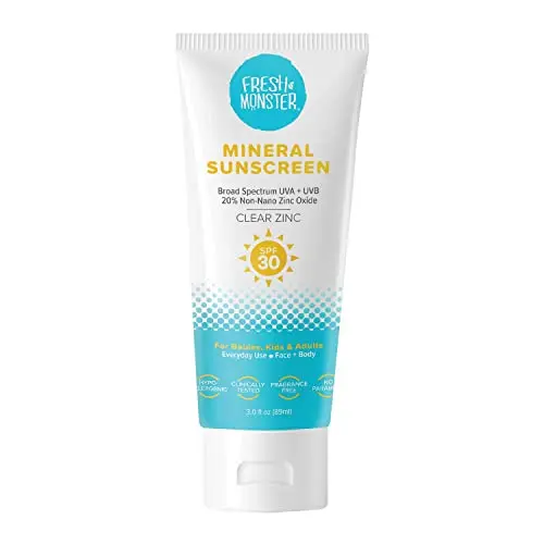 Fresh Monster clear zinc sunscreen for kids without white cast