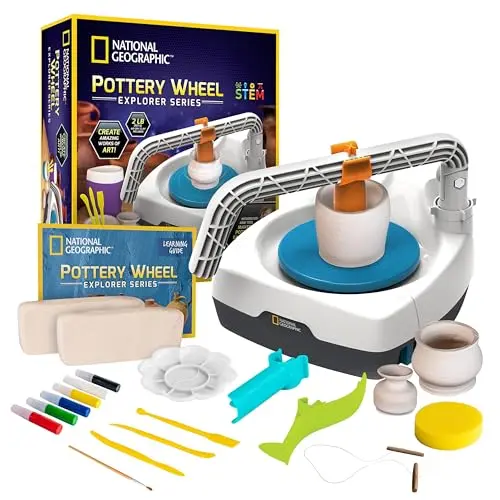 NATIONAL GEOGRAPHIC complete pottery wheel kit with clay, tools, and paints