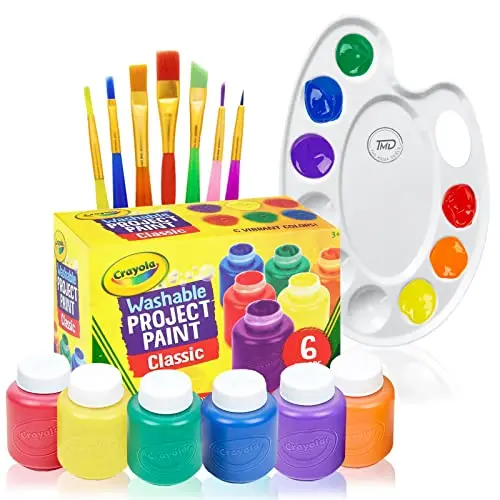 The Mega Deals washable paint kit with 6 colors, brushes, and palette