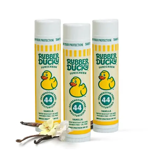 Rubber Ducky lip balm with SPF 44 protection in vanilla flavor