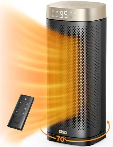 Dreo gold tower space heater with digital display and remote