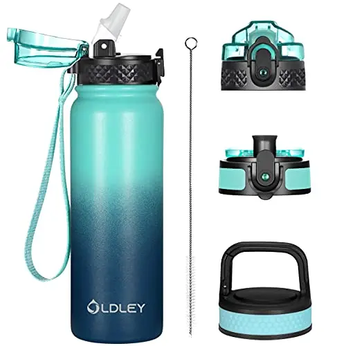 Oldley insulated water bottle with three different lid types