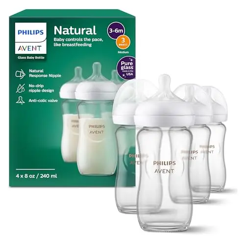 Philips Avent glass baby bottle with natural response nipple