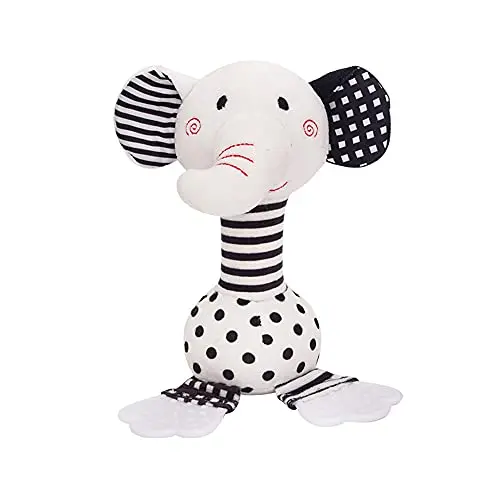 D-KINGCHY black and white plush rattle toy with elephant design