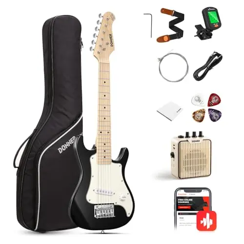 Donner kids electric guitar with ergonomic design in black