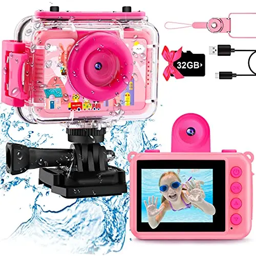 GKTZ kids waterproof camera with rotating lens