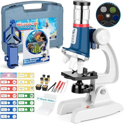 Uarzt white and blue metal body microscope kit with carrying case