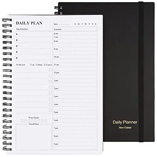 Asten undated daily planner with spiral binding and black PVC cover