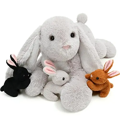 BENINY large bunny plush with three small baby bunnies inside