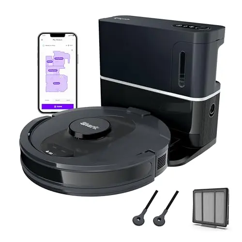 Shark AI Ultra robot vacuum with self-empty base in a spacious home