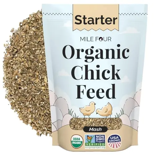 Mile Four organic chicken feed starter mash in 2 lb sample bag