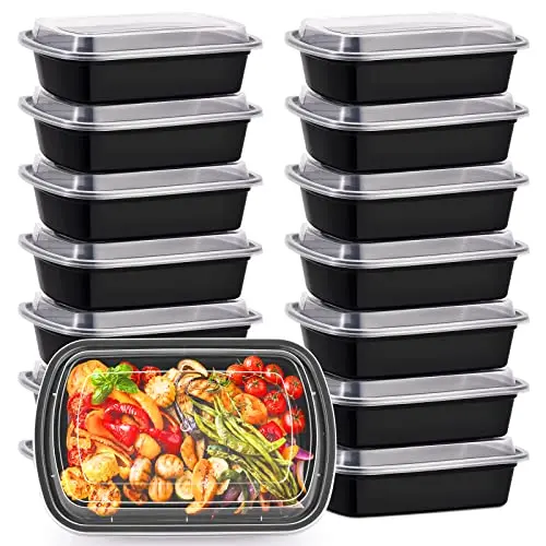 Kitch'nMore black plastic meal prep containers with lids