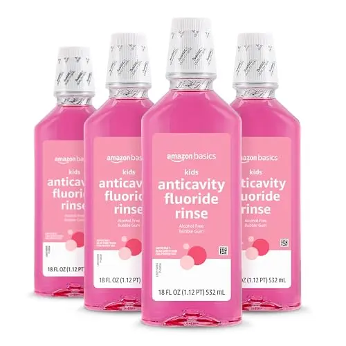 Amazon Basics kids mouthwash bottle with bubble gum flavor