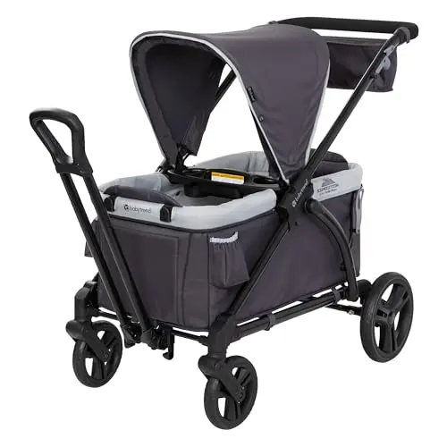 Baby Trend Expedition stroller wagon with UPF 50 canopy and large cargo space