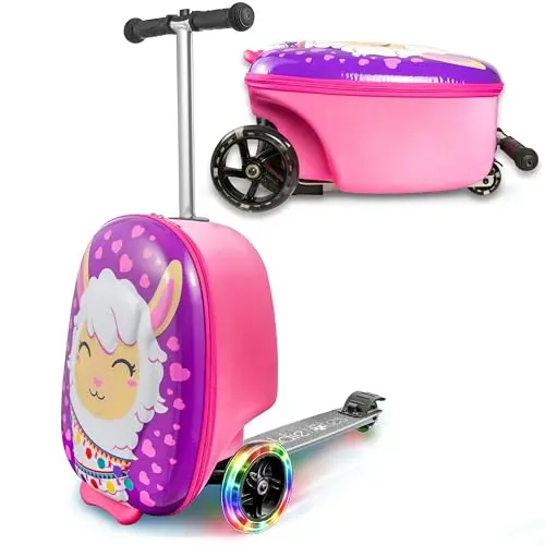 KIDDIETOTES hardside scooter suitcase with LED wheels and telescoping handle