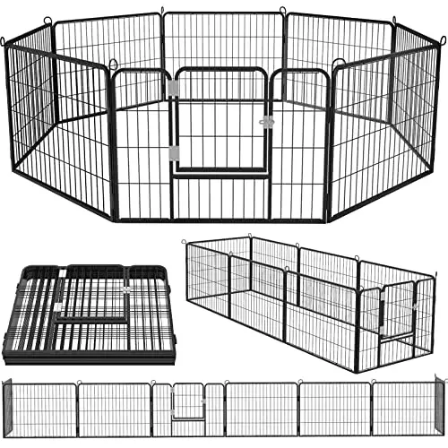 OFIKA metal dog playpen with door panels in yard