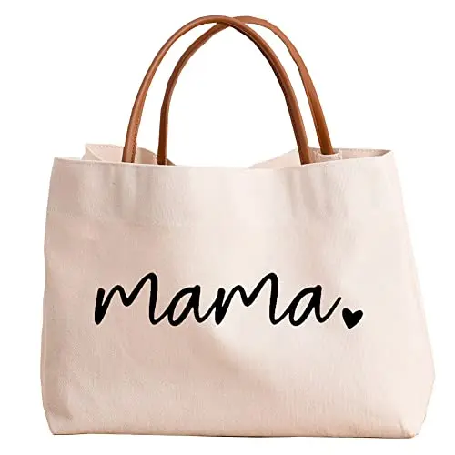 Canvas tote bag with Mom Mama print for hospital, shopping, and travel