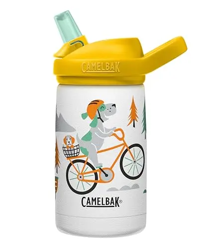 CamelBak Eddy+ kids insulated water bottle with biking dogs design and bite valve
