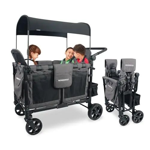 WONDERFOLD W4 Elite stroller wagon with removable seats and UV canopy