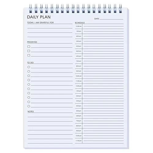 24 Hour Daily Planner with spiral binding and clear cover